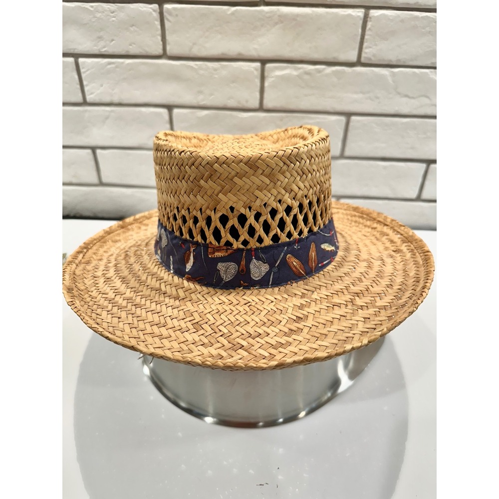 Summer Club‎ Mens Straw Hat Wide Brim Fishing Fly Pattern Band Sun Protection